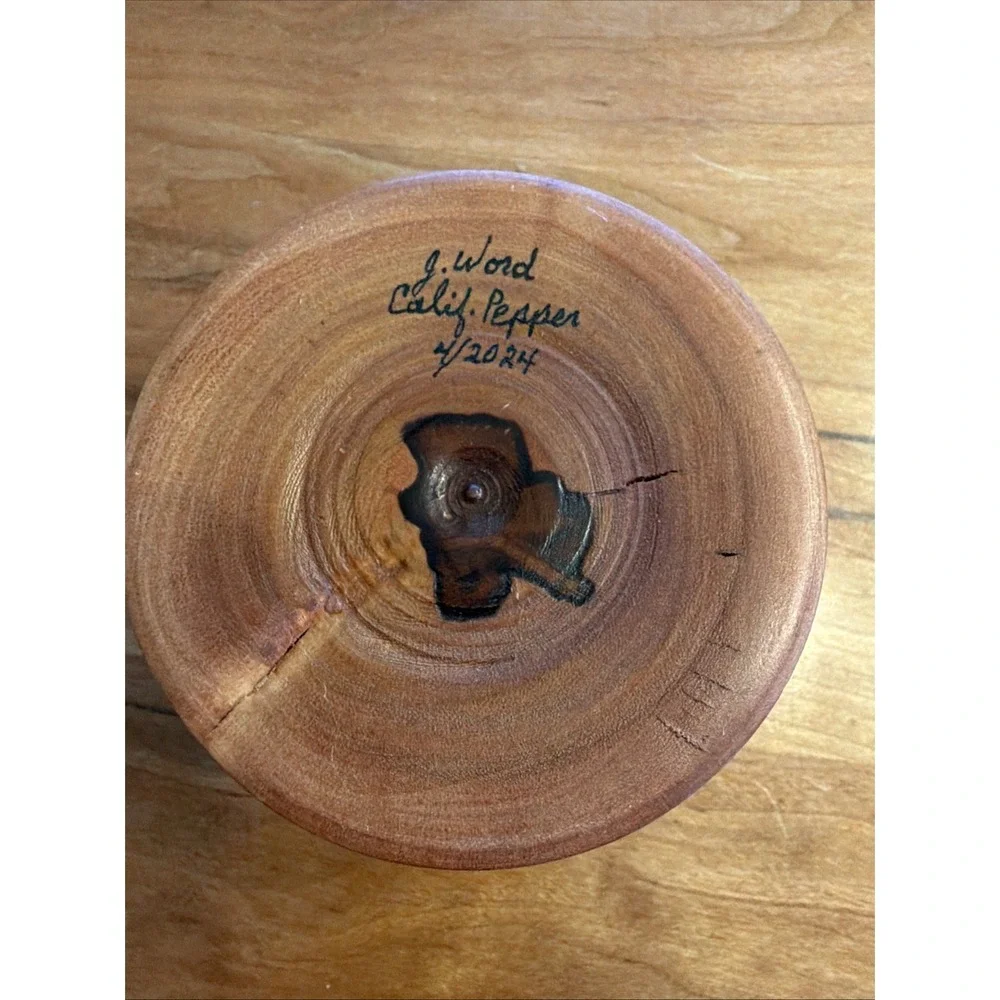 Hand Turned California Pepperwood With Knots Lidded Box Signed‎ & Dated 2024